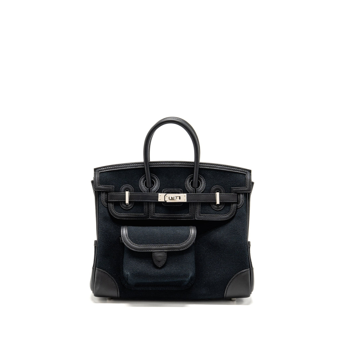 HERMES BIRKIN 25 CARGO TOILE GOELAND/SWIFT BLACK SHW
